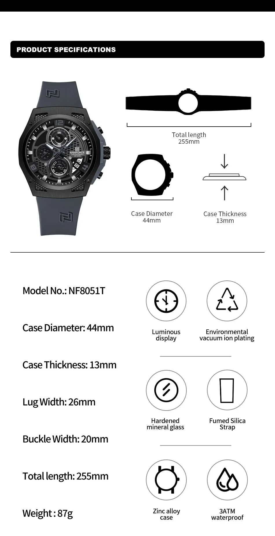 NAVIFORCE NF8051T  Luxury Desi - Silicone Sport Band review and price