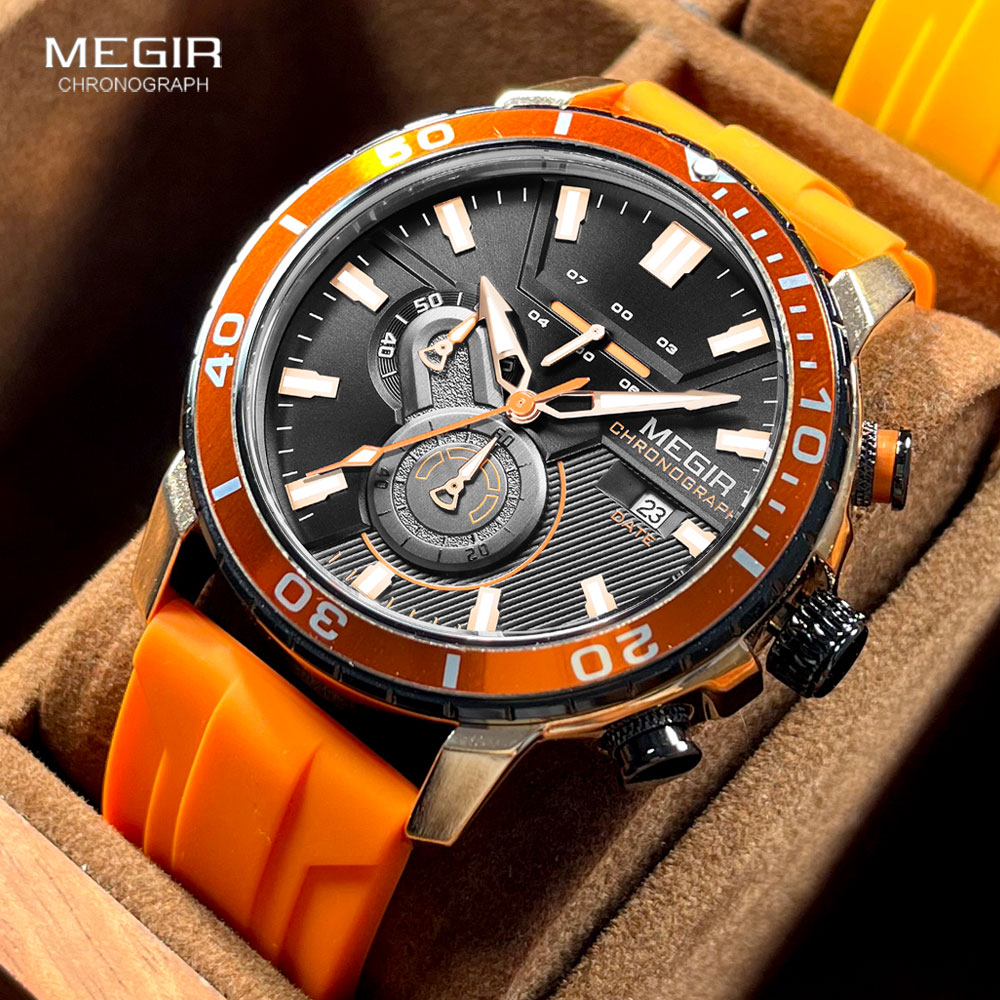 MEGIR Orange Sport Watch for M - Silicone Sport Band review and price