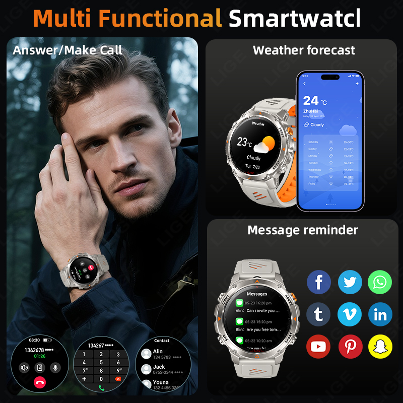 LIGE Rugged GPS Track Smart Wa - Smartwatch Watches For Men review and price